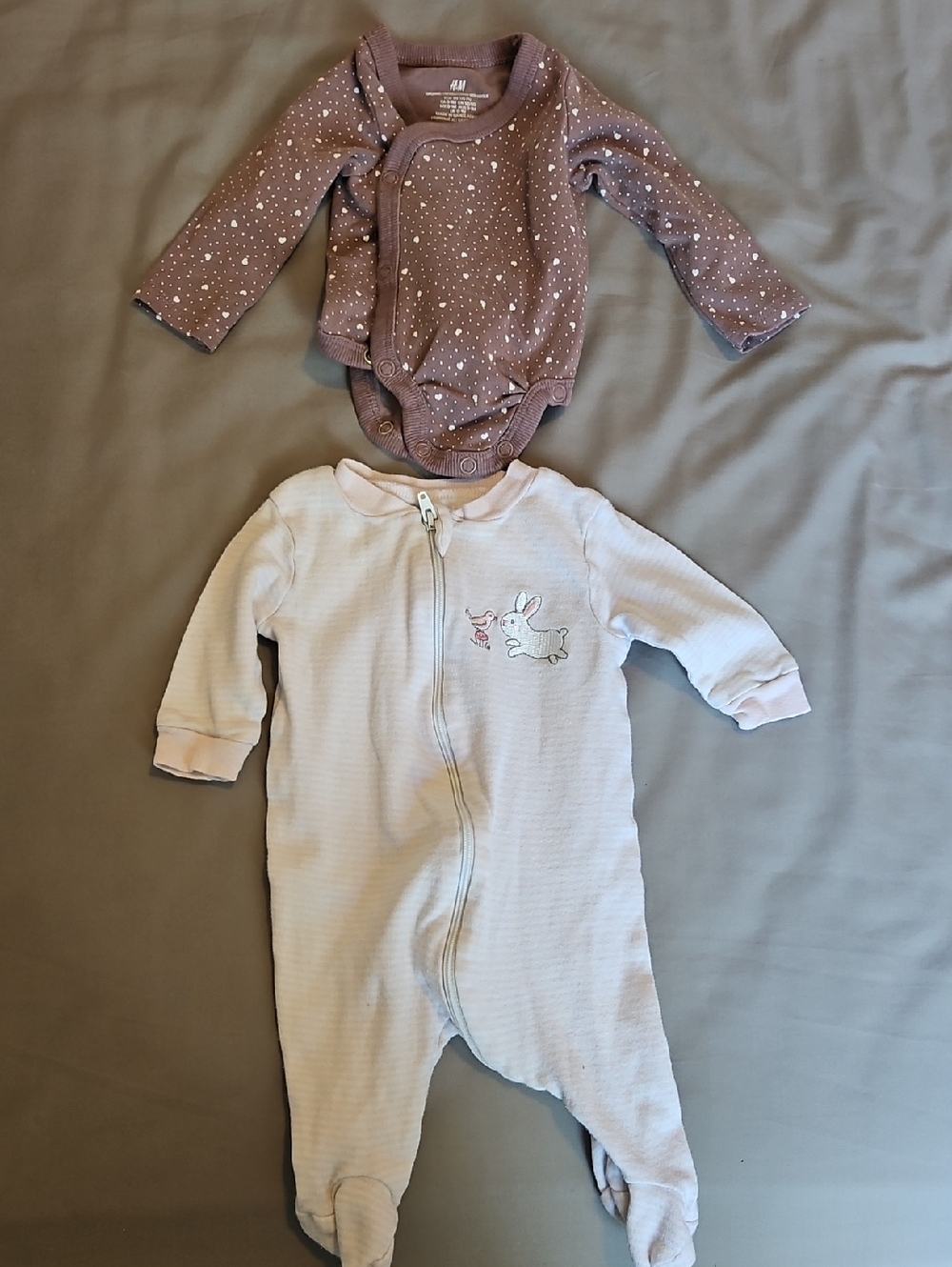 Bundle Of H&M Brown Bodysuit & Light Pink Bunny Footed One-Piece NB